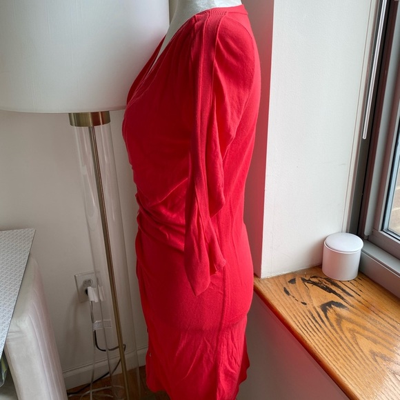 Red Azzaro Dress Fitted Crystals Ruched Plunging M - Picture 3 of 10